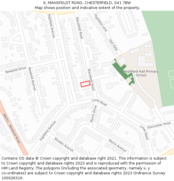 6, MANSFELDT ROAD, CHESTERFIELD, S41 7BW: Location map and indicative extent of plot