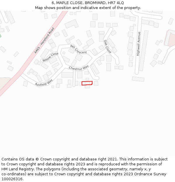 6, MAPLE CLOSE, BROMYARD, HR7 4LQ: Location map and indicative extent of plot