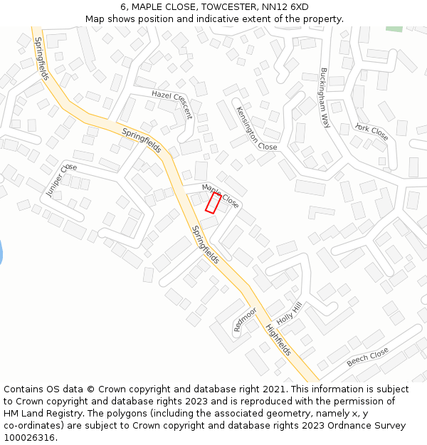 6, MAPLE CLOSE, TOWCESTER, NN12 6XD: Location map and indicative extent of plot