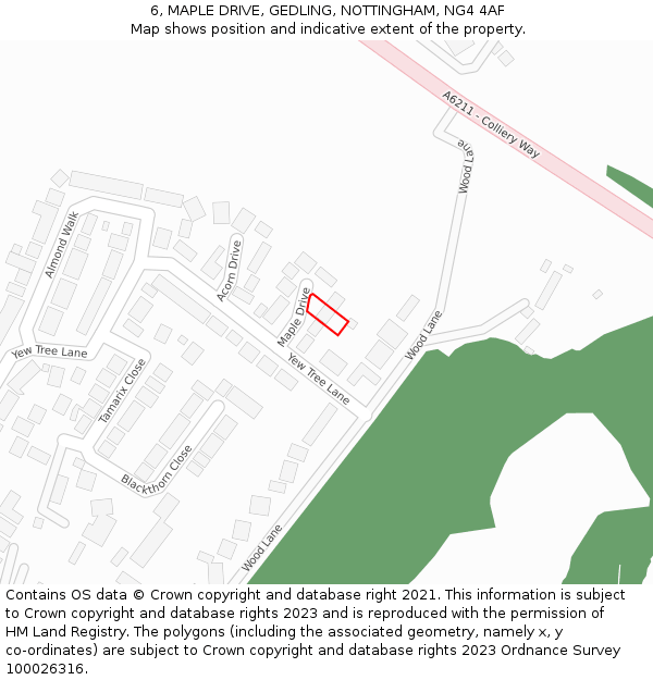6, MAPLE DRIVE, GEDLING, NOTTINGHAM, NG4 4AF: Location map and indicative extent of plot