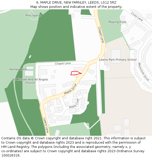 6, MAPLE DRIVE, NEW FARNLEY, LEEDS, LS12 5RZ: Location map and indicative extent of plot