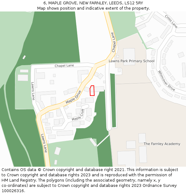 6, MAPLE GROVE, NEW FARNLEY, LEEDS, LS12 5RY: Location map and indicative extent of plot