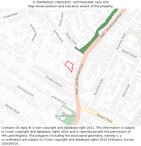 6, MAPPERLEY CRESCENT, NOTTINGHAM, NG3 5FN: Location map and indicative extent of plot