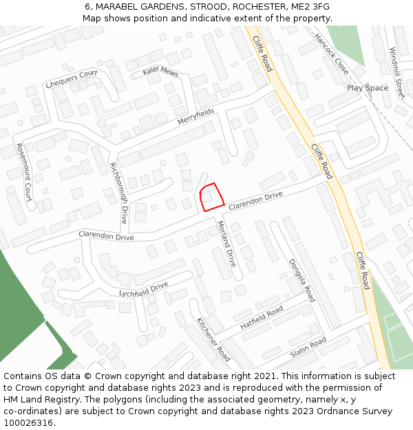 6, MARABEL GARDENS, STROOD, ROCHESTER, ME2 3FG: Location map and indicative extent of plot