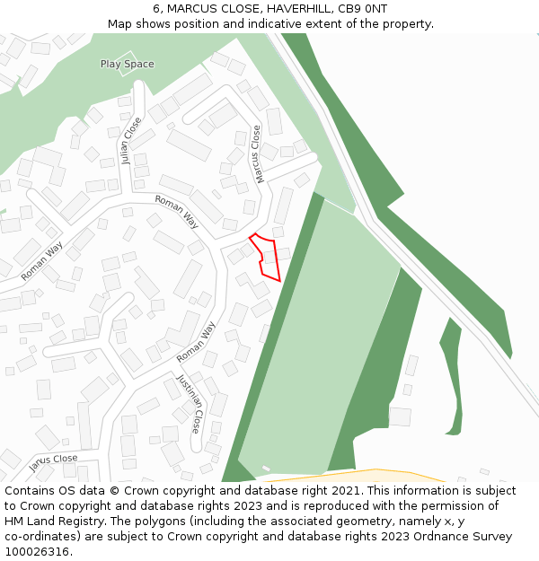 6, MARCUS CLOSE, HAVERHILL, CB9 0NT: Location map and indicative extent of plot