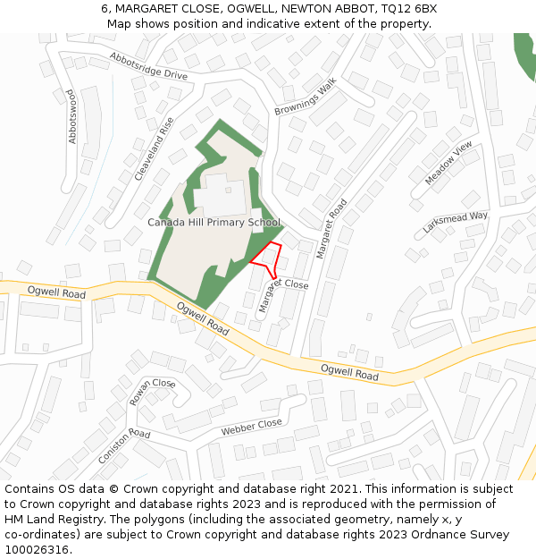 6, MARGARET CLOSE, OGWELL, NEWTON ABBOT, TQ12 6BX: Location map and indicative extent of plot