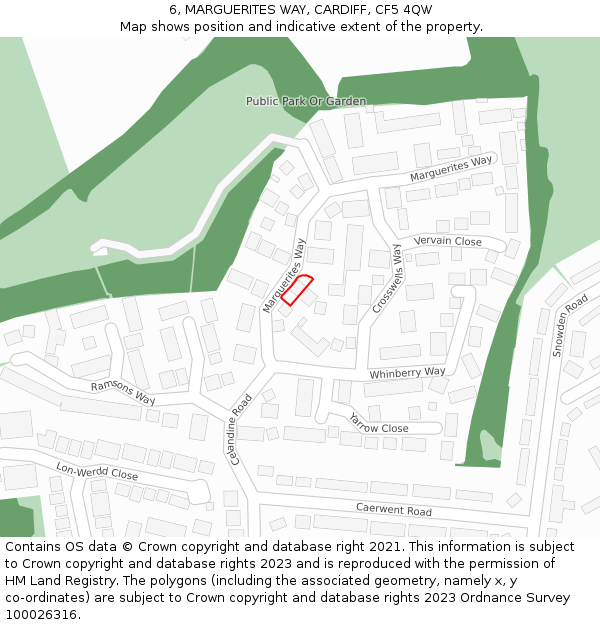 6, MARGUERITES WAY, CARDIFF, CF5 4QW: Location map and indicative extent of plot