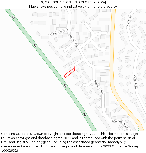 6, MARIGOLD CLOSE, STAMFORD, PE9 2WJ: Location map and indicative extent of plot