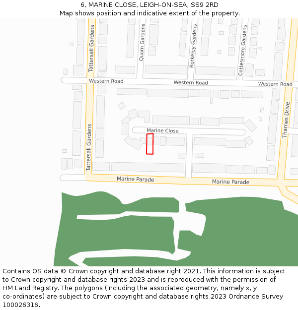 6, MARINE CLOSE, LEIGH-ON-SEA, SS9 2RD: Location map and indicative extent of plot