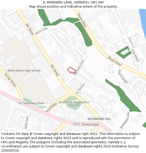 6, MARINERS LANE, NORWICH, NR1 3AF: Location map and indicative extent of plot