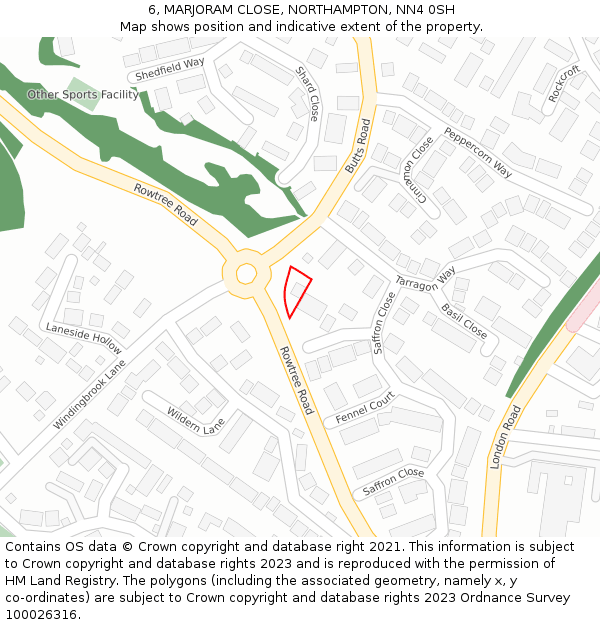 6, MARJORAM CLOSE, NORTHAMPTON, NN4 0SH: Location map and indicative extent of plot