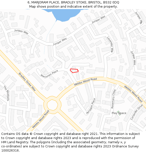 6, MARJORAM PLACE, BRADLEY STOKE, BRISTOL, BS32 0DQ: Location map and indicative extent of plot