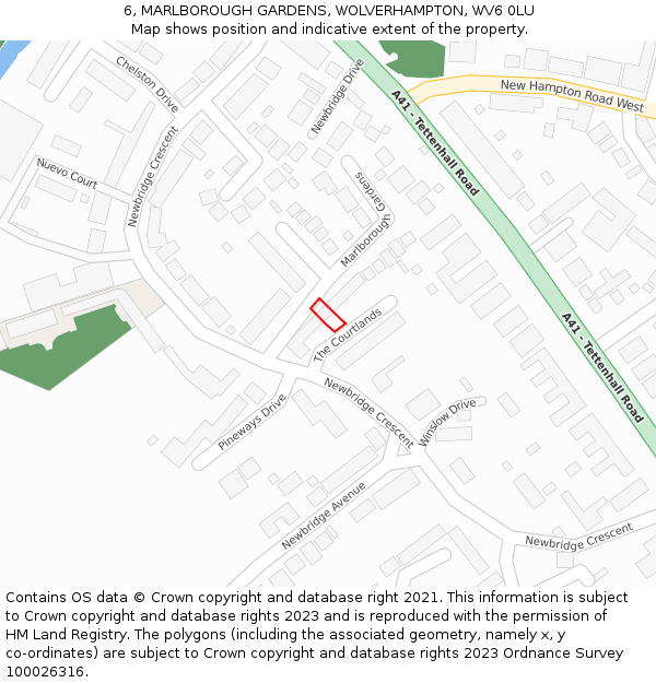 6, MARLBOROUGH GARDENS, WOLVERHAMPTON, WV6 0LU: Location map and indicative extent of plot