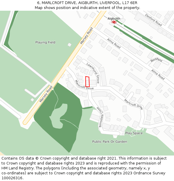 6, MARLCROFT DRIVE, AIGBURTH, LIVERPOOL, L17 6ER: Location map and indicative extent of plot