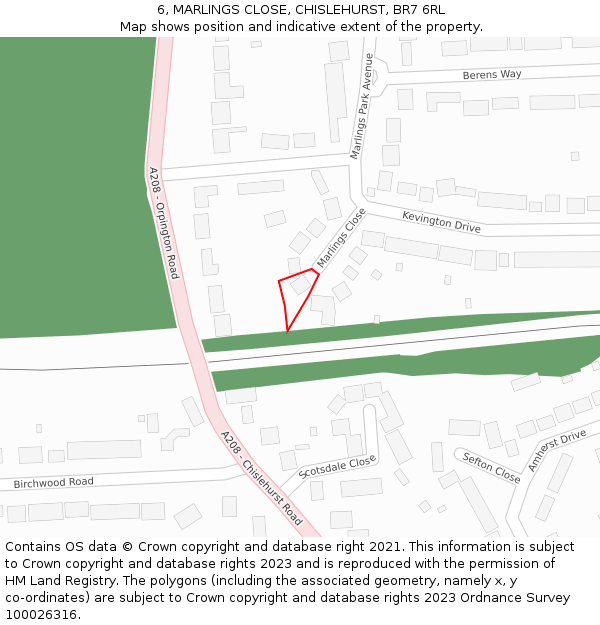 6, MARLINGS CLOSE, CHISLEHURST, BR7 6RL: Location map and indicative extent of plot