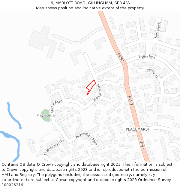 6, MARLOTT ROAD, GILLINGHAM, SP8 4FA: Location map and indicative extent of plot