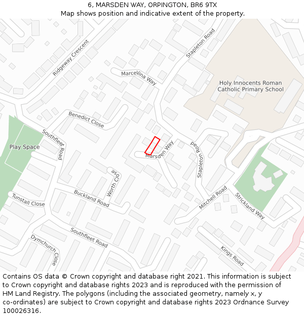 6, MARSDEN WAY, ORPINGTON, BR6 9TX: Location map and indicative extent of plot