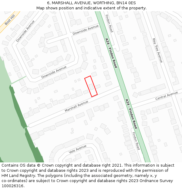 6, MARSHALL AVENUE, WORTHING, BN14 0ES: Location map and indicative extent of plot