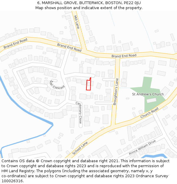 6, MARSHALL GROVE, BUTTERWICK, BOSTON, PE22 0JU: Location map and indicative extent of plot