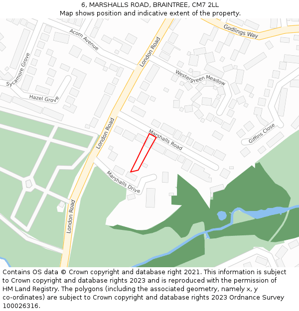 6, MARSHALLS ROAD, BRAINTREE, CM7 2LL: Location map and indicative extent of plot