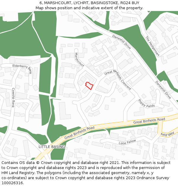 6, MARSHCOURT, LYCHPIT, BASINGSTOKE, RG24 8UY: Location map and indicative extent of plot
