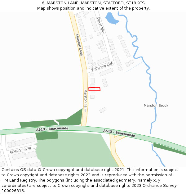6, MARSTON LANE, MARSTON, STAFFORD, ST18 9TS: Location map and indicative extent of plot