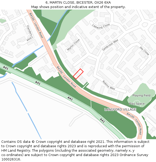 6, MARTIN CLOSE, BICESTER, OX26 6XA: Location map and indicative extent of plot