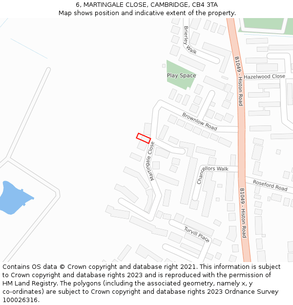 6, MARTINGALE CLOSE, CAMBRIDGE, CB4 3TA: Location map and indicative extent of plot