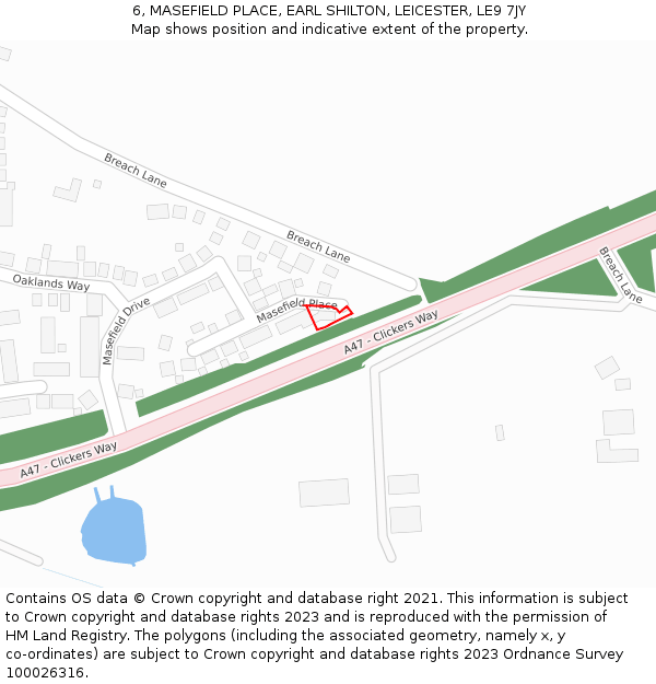 6, MASEFIELD PLACE, EARL SHILTON, LEICESTER, LE9 7JY: Location map and indicative extent of plot