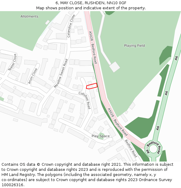 6, MAY CLOSE, RUSHDEN, NN10 0GF: Location map and indicative extent of plot