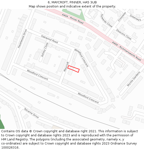6, MAYCROFT, PINNER, HA5 3UB: Location map and indicative extent of plot
