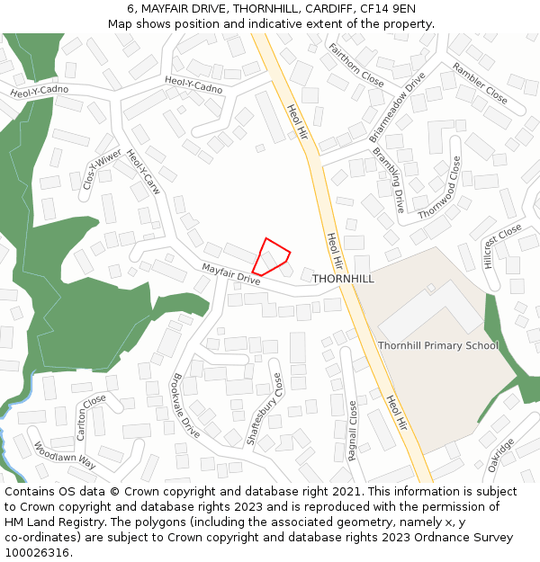 6, MAYFAIR DRIVE, THORNHILL, CARDIFF, CF14 9EN: Location map and indicative extent of plot