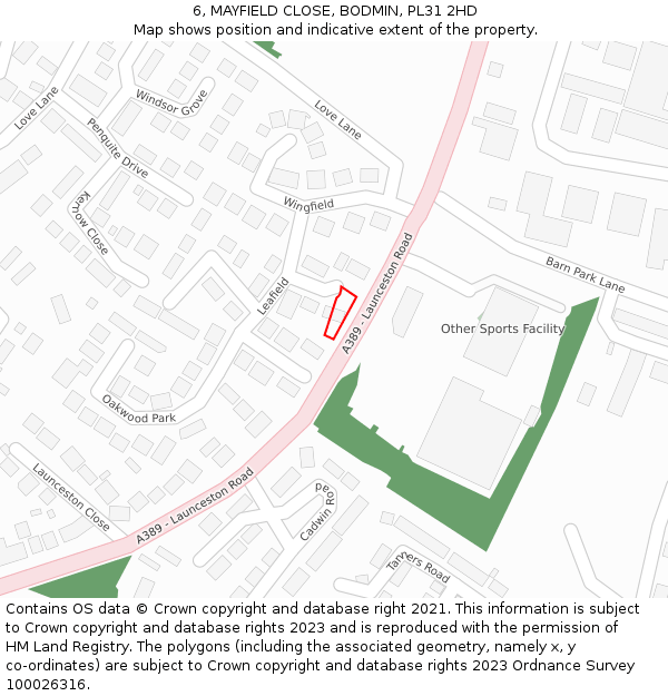 6, MAYFIELD CLOSE, BODMIN, PL31 2HD: Location map and indicative extent of plot