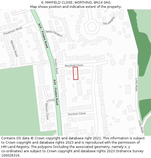 6, MAYFIELD CLOSE, WORTHING, BN14 0AG: Location map and indicative extent of plot