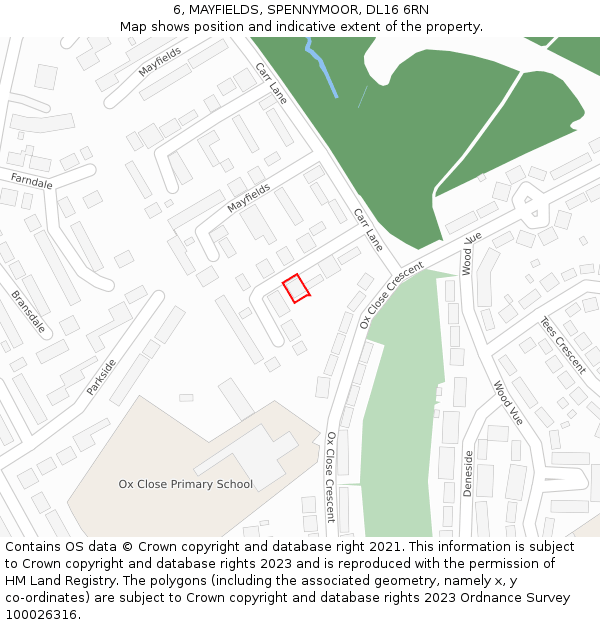 6, MAYFIELDS, SPENNYMOOR, DL16 6RN: Location map and indicative extent of plot