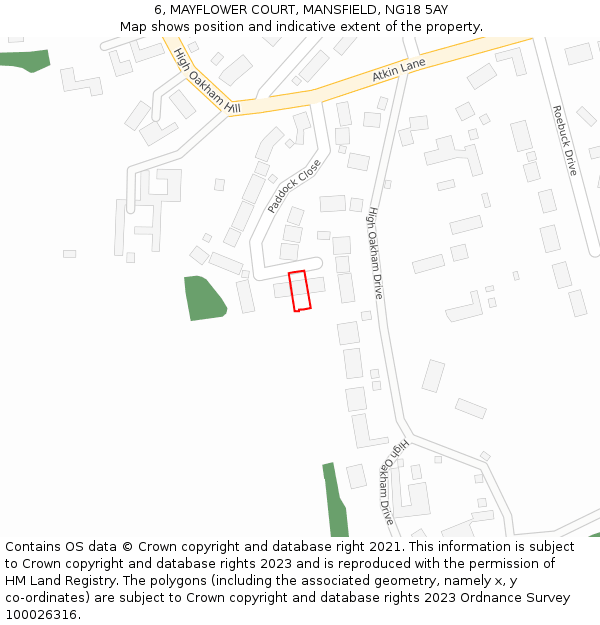 6, MAYFLOWER COURT, MANSFIELD, NG18 5AY: Location map and indicative extent of plot