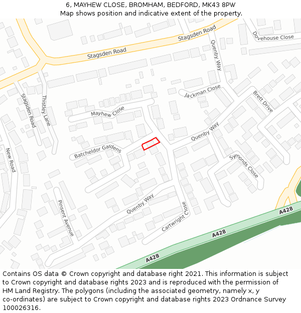 6, MAYHEW CLOSE, BROMHAM, BEDFORD, MK43 8PW: Location map and indicative extent of plot