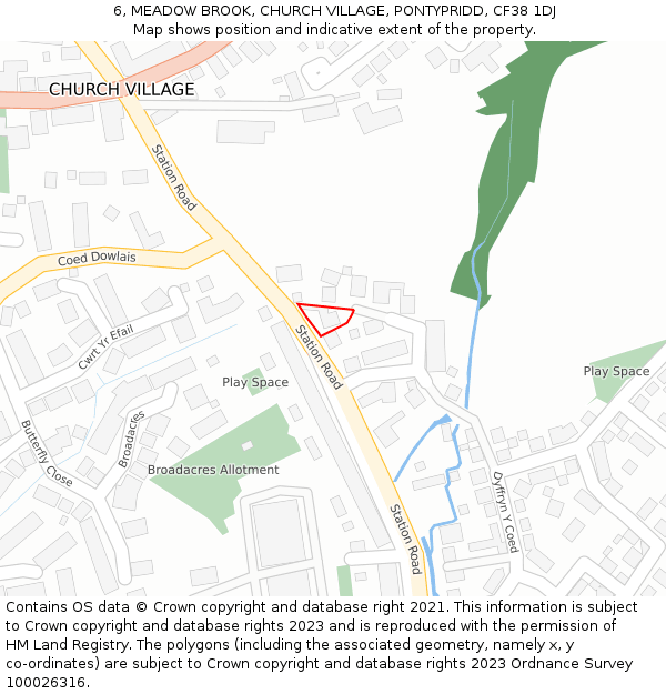 6, MEADOW BROOK, CHURCH VILLAGE, PONTYPRIDD, CF38 1DJ: Location map and indicative extent of plot