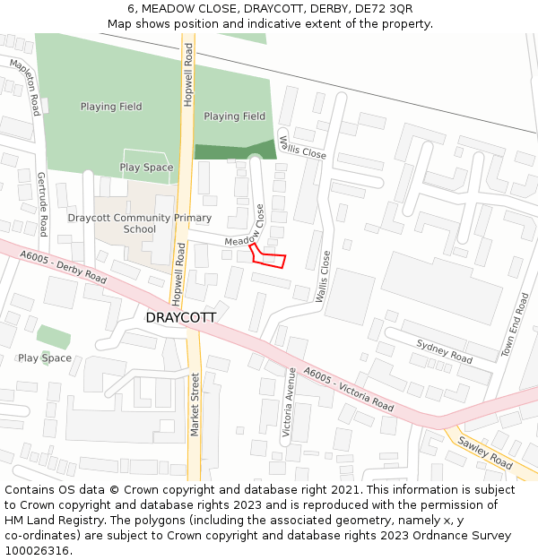 6, MEADOW CLOSE, DRAYCOTT, DERBY, DE72 3QR: Location map and indicative extent of plot