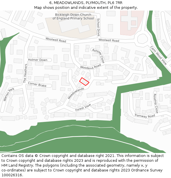 6, MEADOWLANDS, PLYMOUTH, PL6 7RR: Location map and indicative extent of plot