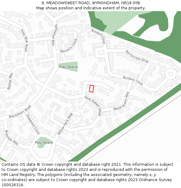 6, MEADOWSWEET ROAD, WYMONDHAM, NR18 0YB: Location map and indicative extent of plot