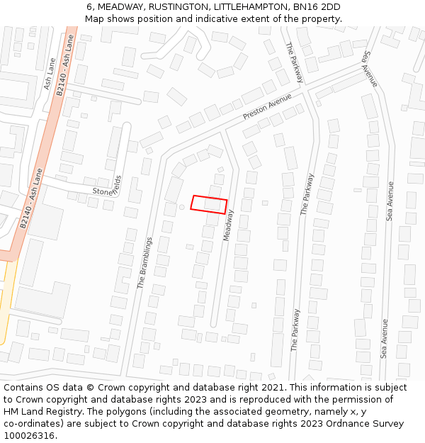 6, MEADWAY, RUSTINGTON, LITTLEHAMPTON, BN16 2DD: Location map and indicative extent of plot