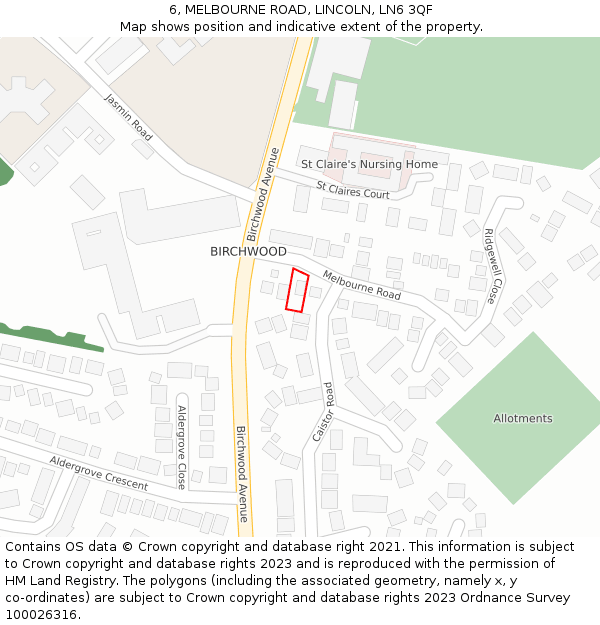 6, MELBOURNE ROAD, LINCOLN, LN6 3QF: Location map and indicative extent of plot
