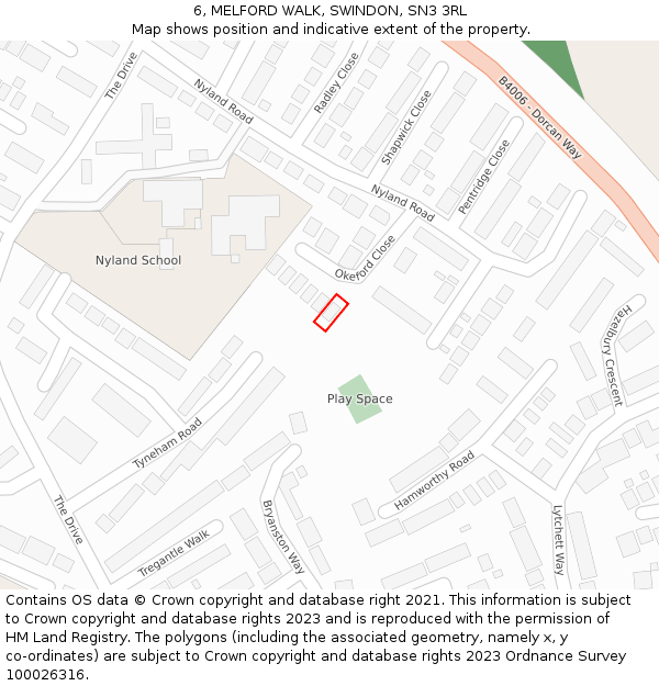 6, MELFORD WALK, SWINDON, SN3 3RL: Location map and indicative extent of plot