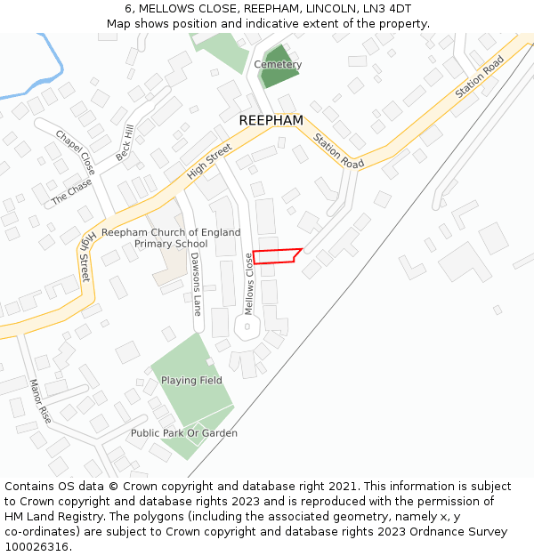6, MELLOWS CLOSE, REEPHAM, LINCOLN, LN3 4DT: Location map and indicative extent of plot