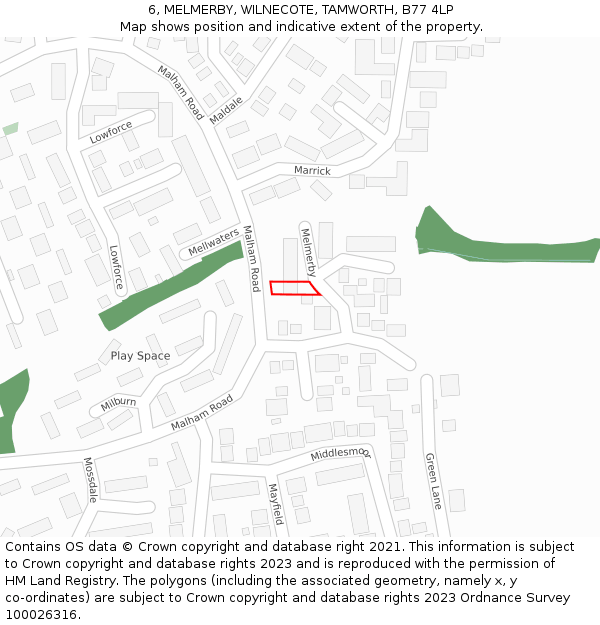 6, MELMERBY, WILNECOTE, TAMWORTH, B77 4LP: Location map and indicative extent of plot