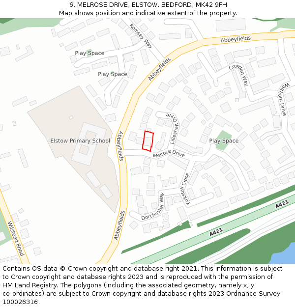 6, MELROSE DRIVE, ELSTOW, BEDFORD, MK42 9FH: Location map and indicative extent of plot