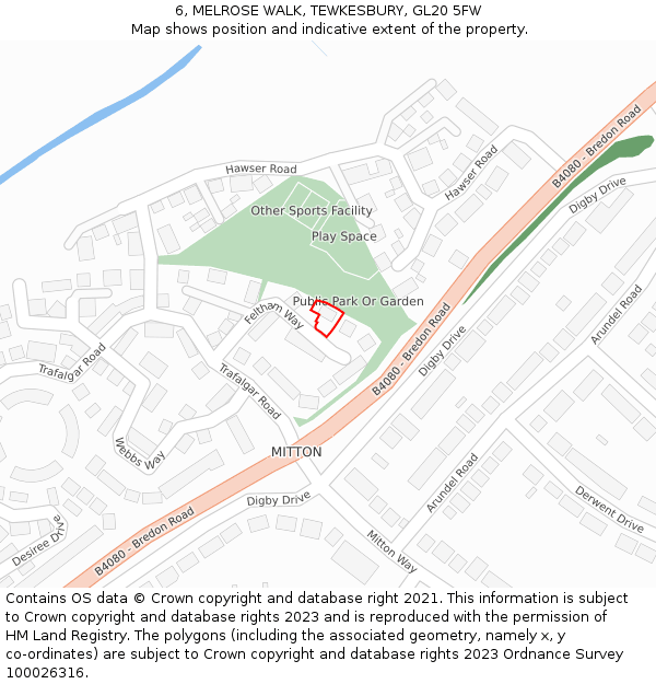 6, MELROSE WALK, TEWKESBURY, GL20 5FW: Location map and indicative extent of plot