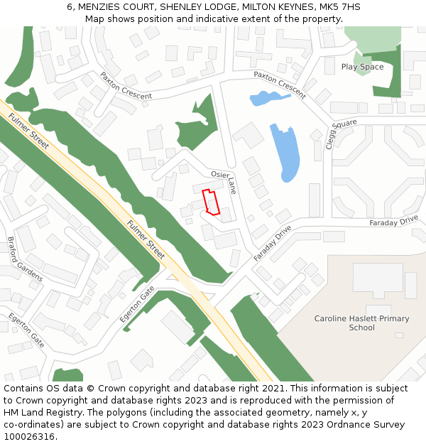 6, MENZIES COURT, SHENLEY LODGE, MILTON KEYNES, MK5 7HS: Location map and indicative extent of plot