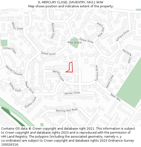 6, MERCURY CLOSE, DAVENTRY, NN11 9HW: Location map and indicative extent of plot